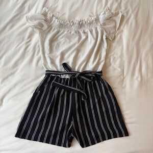 BE COOL Black and White Striped Shorts